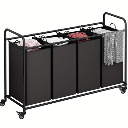 Rolling Laundry Sorter Hamper with Four Removable Fabric Bags, Caster Wheels and Four Color Configurations