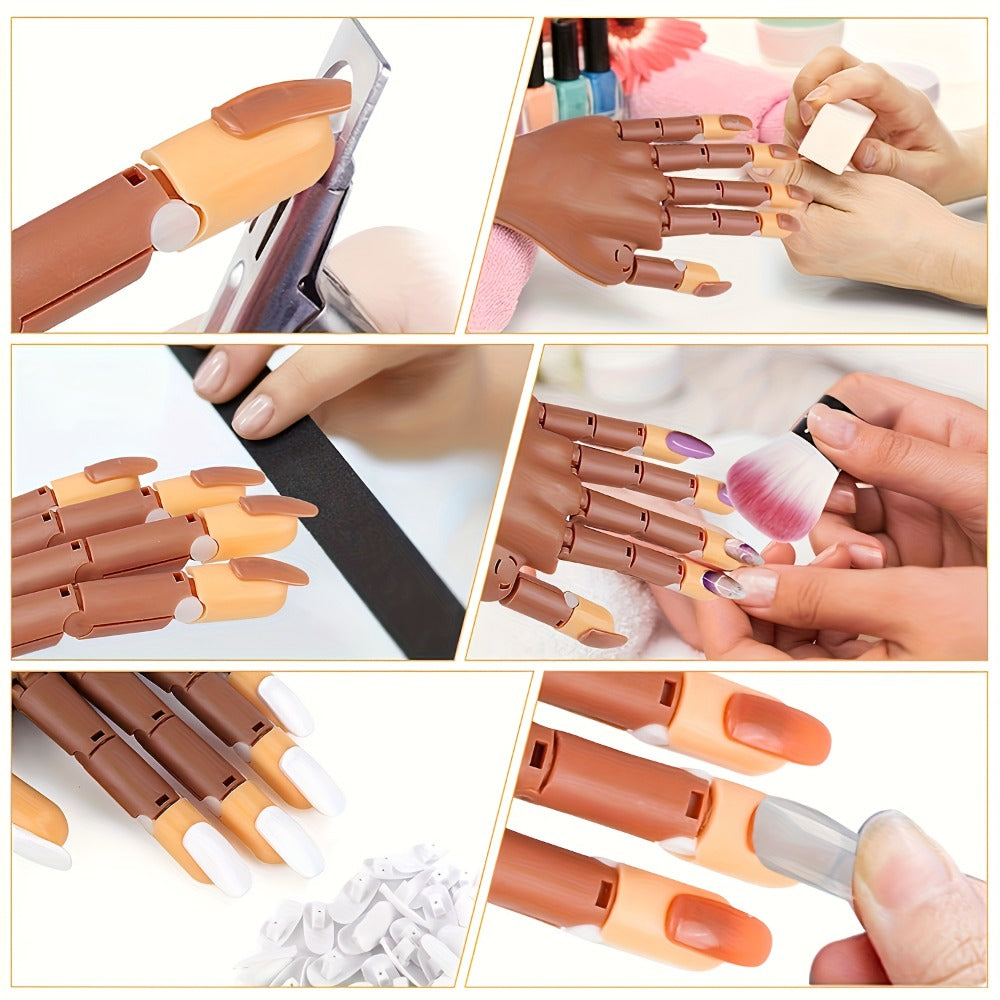 Nail Practice Hand Kit for Acrylic Nails Flexible Training Hand with 200pcs Replacement Nail Pads Clippers