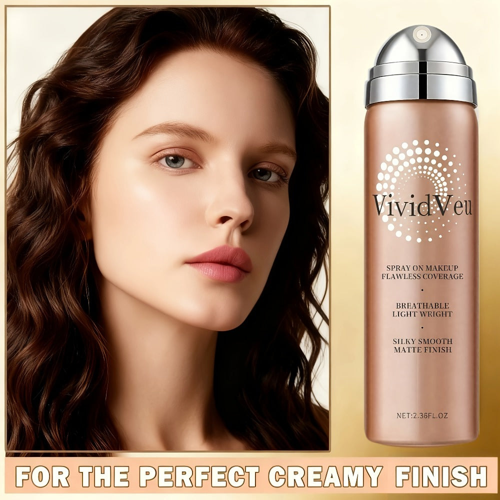 Spray-On Liquid Foundation Bottle with Matching Face Brush in Four Shades from Natural to Porcelain