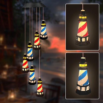Solar Outdoor Lights RGB Color-Changing Lighthouse Hanging Lantern with Integrated Solar Panel