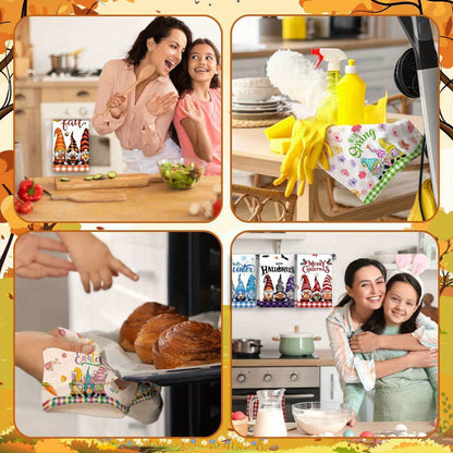 Twelve-Piece Seasonal Gnome Kitchen Towel Set, 14 x 21 Inches Each with Spring-to-Winter Prints