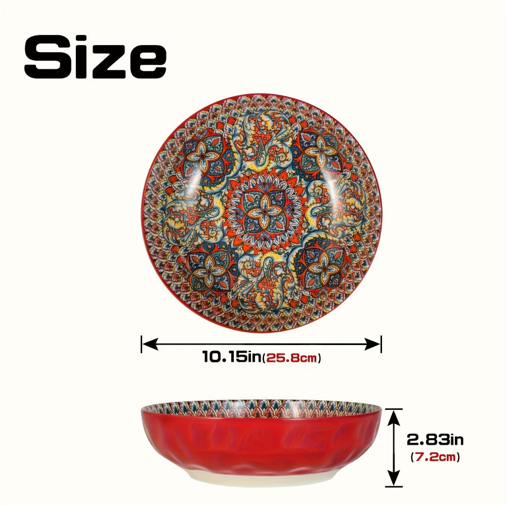 Ceramic Soup Bowl Set 2pcs Bohemian Floral Hand-Painted 25.8cm Vintage Tableware for Cooking Dining Gift
