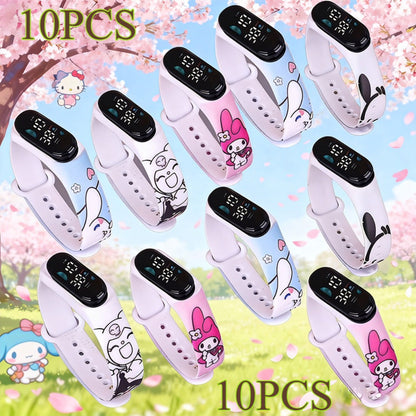 Sanrio Kuromi My Melody Kids Electronic Sports Watch Set 10 Pack, Kawaii Anime 4-Color Mix