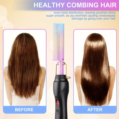 Electric Hot Comb Heated Beard Straightener Brush Fast Heating Anti-Scald Ceramic 2-in-1, for Home, Travel and Salon Hair Styling