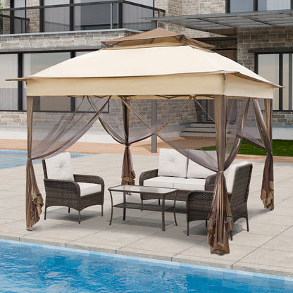 Instant Gazebo Tent 11x11 FT Mosquito Netting No Assembly Required for Garden, Yard and Pest Management