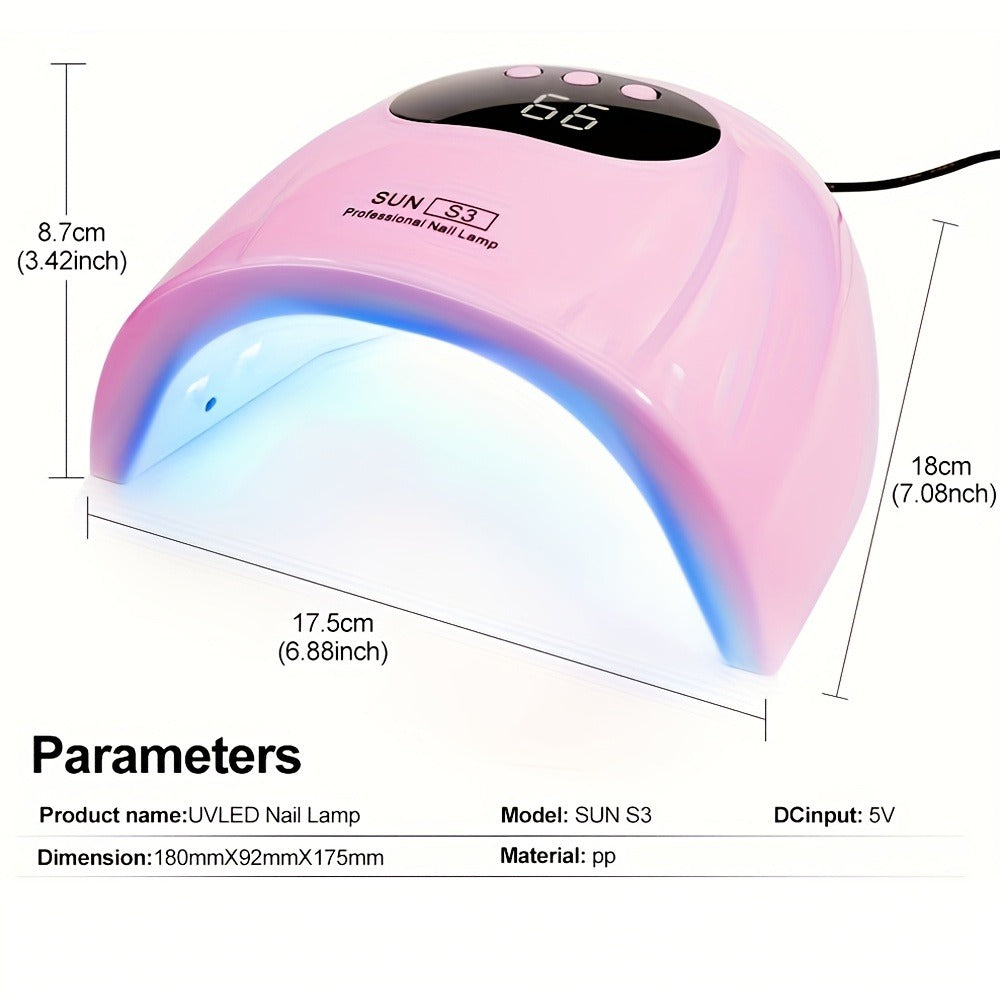 SUN S3 UV LED Nail Lamp with 24 Light Beads, 5V Input, Digital Display and Three Color Options