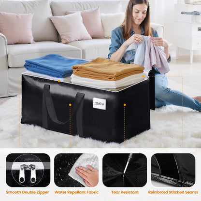 Moving Bags Extra Large Heavy Duty Storage Totes with Backpack Straps & Double Zipper – 4pcs Stackable Packing Bags for Moving