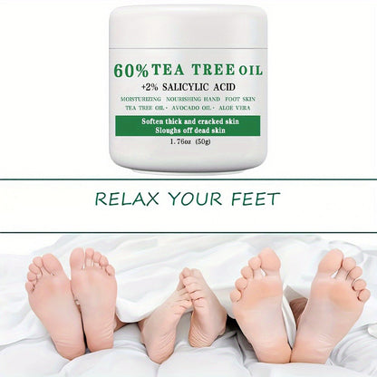 Tea Tree Foot Cream 50g with Salicylic Acid, Aloe Vera and Mint for Dry Heel and Callus Care at Home