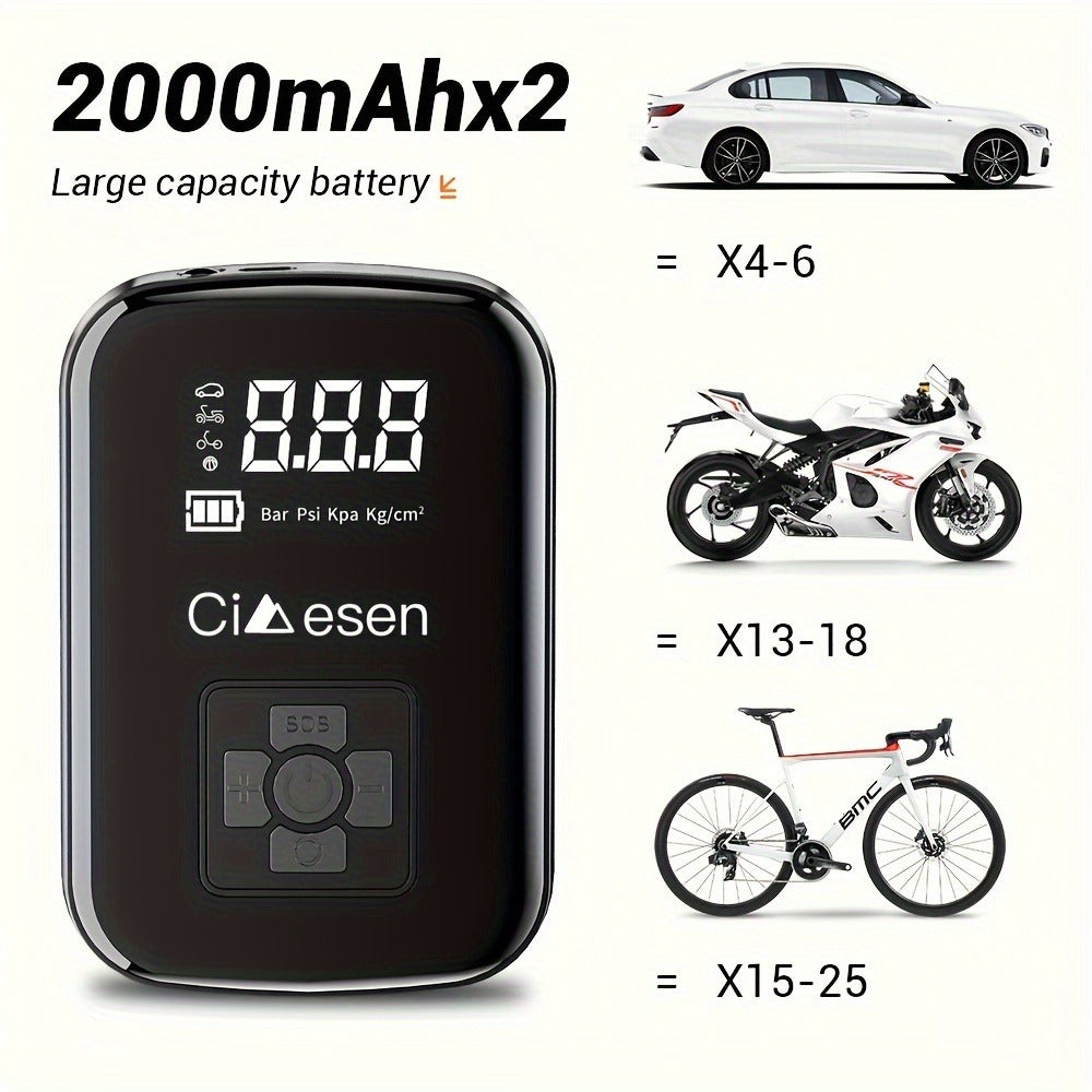 Portable Tire Inflator Air Compressor 150PSI 100W Cordless 4000mAh Digital Display 5 Modes USB-C Fast Charge for Car Motorcycle Bicycle Ball