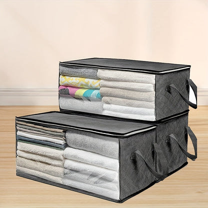 Storage Bag Set, 3-Piece Gray Foldable Closet Organizers with Clear Front Windows, Zipper Closures and Carry Handles