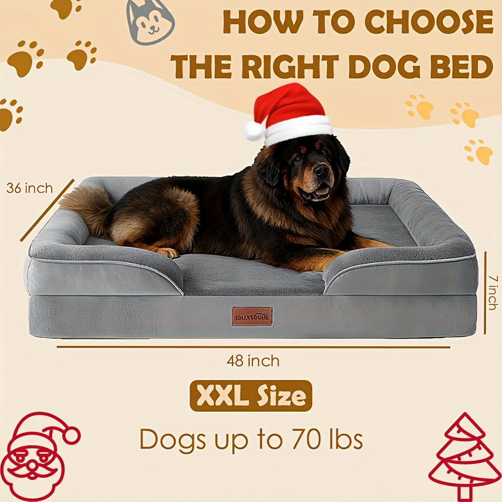 Orthopedic Dog Bed with Removable Washable Cover – High-Density Foam Dog Sofa Couch Bed, 4-Sided Bolster, Nonskid Bottom