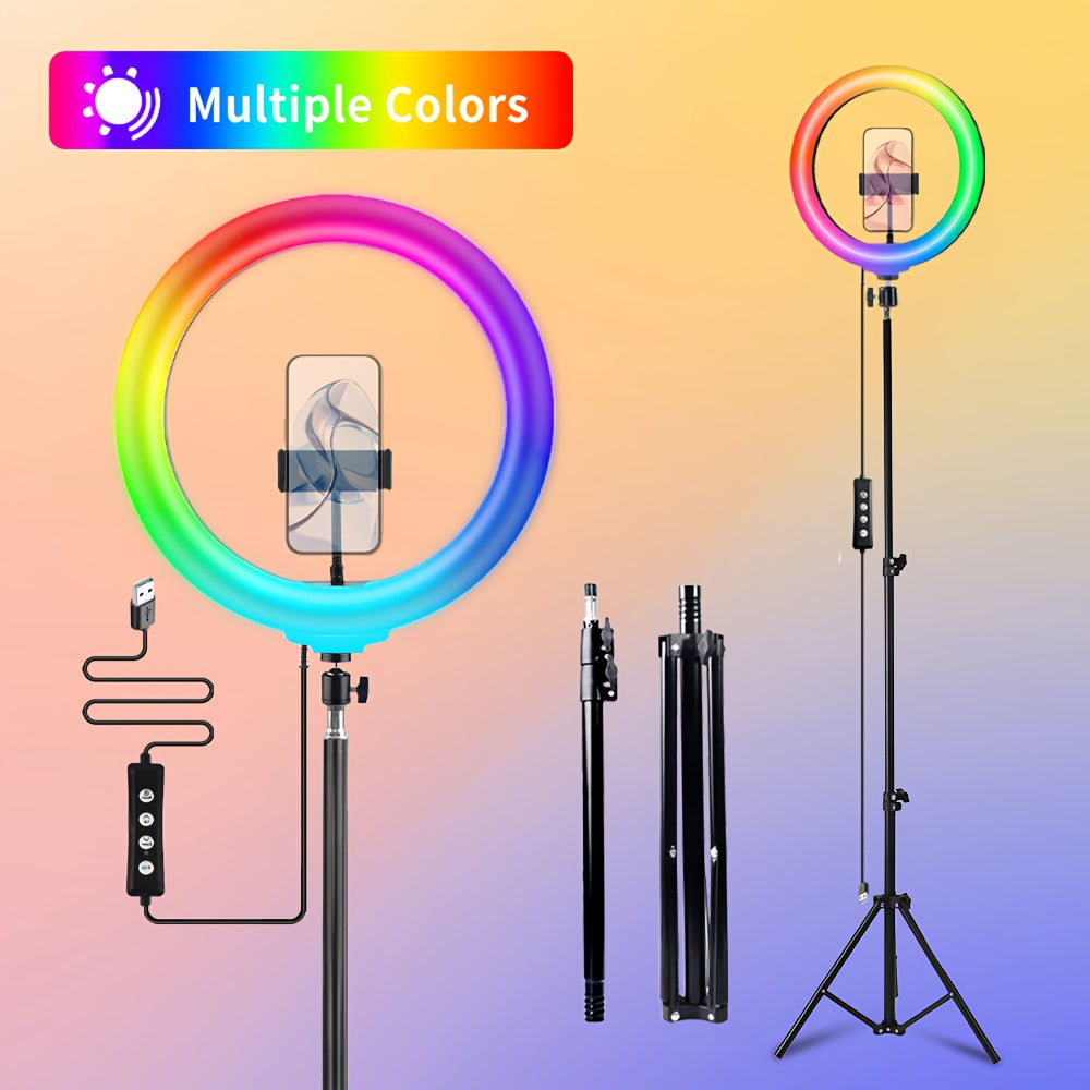 RGB LED Ring Light 43-Inch Adjustable Stand with Phone Holder USB Powered Multicolor Circle Fill for an Everyday Personal Care Routine