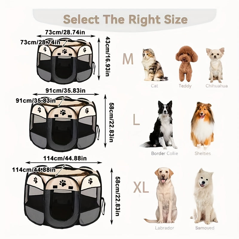 Octagonal Foldable Pet Playpen Tent for Dogs & Cats – Oxford Fabric Scratch-Resistant Portable Dog Kennel Cat Enclosure Maternity Room