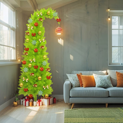 6 Foot Artificial Christmas Tree with Lights Tree Skirt and Christmas Ball Bendable Xmas Tree for Entryways, Bedrooms and Living Spaces