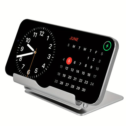 Silvery 360-Degree Rotating Wireless Charging Stand with Micro-USB and USB-C Input Port Design