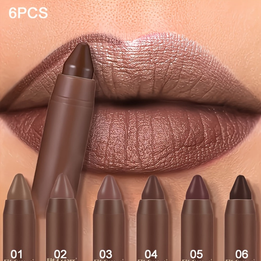 Lipstick Set, Fit Colors 6-Piece Matte Crayon Collection with Brown, Nude, Pink and Purple Colors