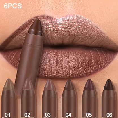 Lipstick Set, Fit Colors 6-Piece Matte Crayon Collection with Brown, Nude, Pink and Purple Colors