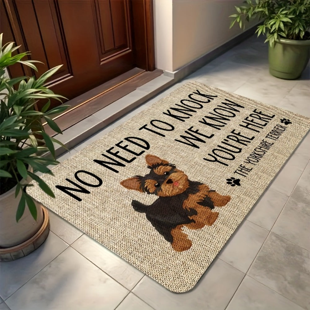 Yorkshire Terrier Entryway Floor Mat with Beige Woven-Look Print in Three Sizes up to 17.71 x 47.24 Inches