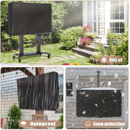 600D Weatherproof Outdoor TV Cover with Roll-Up Flap & 3-Side Zipper – Non-Scratch Liner, Remote Pocket, Wall Mount Compatible, 30–50 Inch
