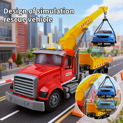 13-Inch Tow Truck Toy with Lights & Sounds, Friction Powered Transport Crane Truck for Boys Ages 3 4 5 6