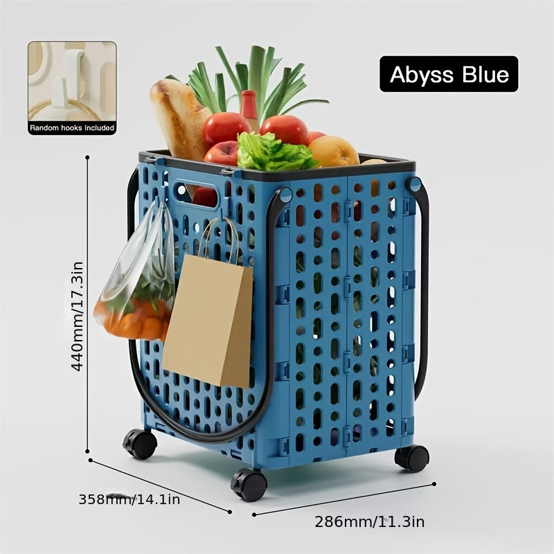 Foldable Shopping Cart with Wheels and Handle Large Capacity Portable Trolley for Grocery Camping Travel Laundry Beach Outdoor Home