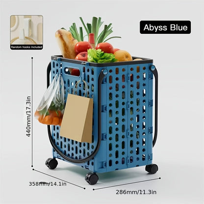 Foldable Shopping Cart with Wheels and Handle Large Capacity Portable Trolley for Grocery Camping Travel Laundry Beach Outdoor Home