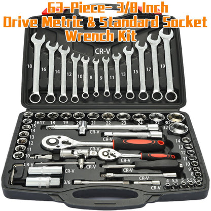 Professional Automotive Tool Set 55 / 63 / 96-Piece – Ratchet Socket Wrench Kit for Car & Bicycle Maintenance | High-End Mechanic Hand Tools
