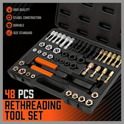 Thread Repair Kit 48-Piece – UNF UNC & Metric Tap and Die Rethreading Set, SAE & Metric Thread Chaser for Bolt & Nut Repair