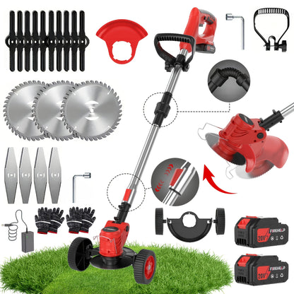 Cordless Lawn Mower 3-in-1 Electric Trimmer Weed Eater Edger Bush Cutter 21V Dual Battery Adjustable for Garden, Patio and Yard Use