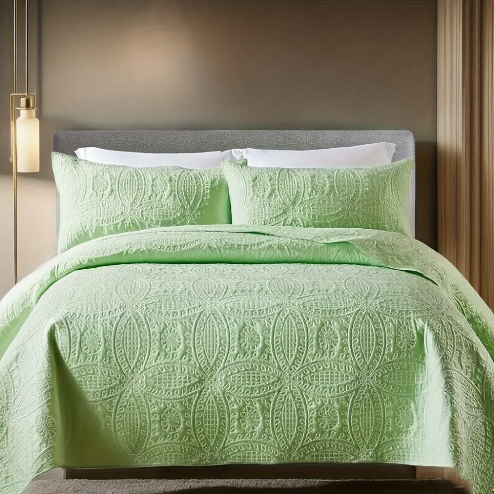 Quilt Set 3 Piece Soft Lightweight Bedding – Thin Bed Quilt with 2 Pillowcases for Bedroom Guest Room, Full Queen King