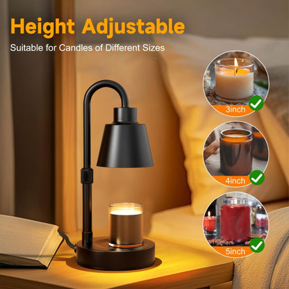 Black Candle Warmer Lamp in One- or Two-Pack Options with Conical Shade, Adjustable Height and Timer Controller