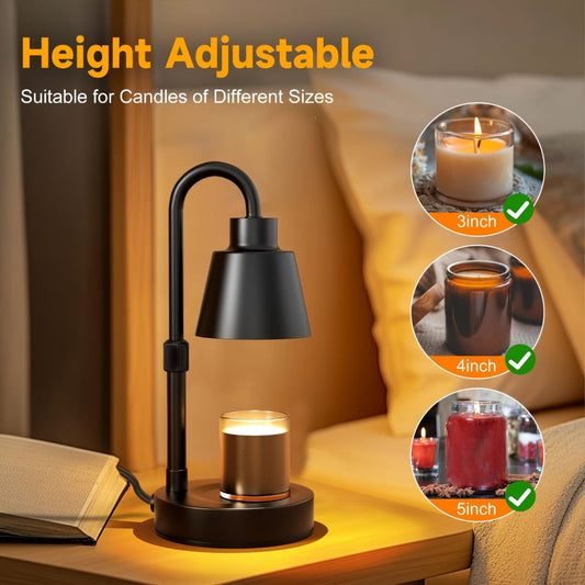 Black Candle Warmer Lamp in One- or Two-Pack Options with Conical Shade, Adjustable Height and Timer Controller