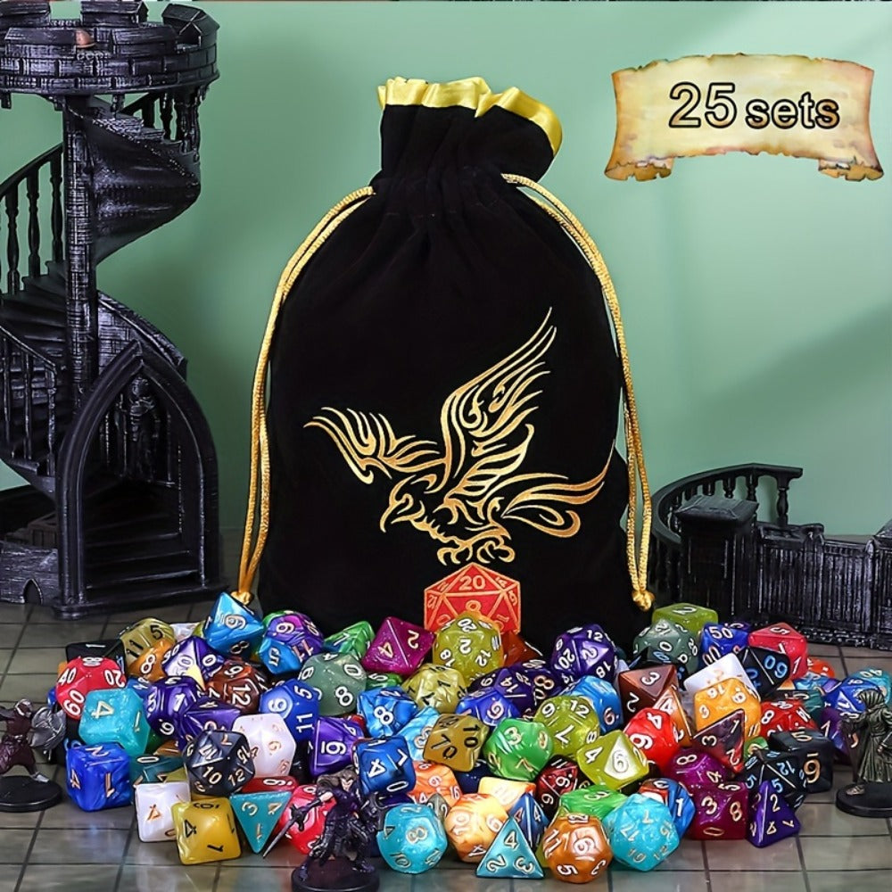DND Polyhedral Dice Set 25 Sets 175pcs, Double Color D4 D6 D8 D10 D12 D20 for Dungeons & Dragons RPG MTG Tabletop Games
