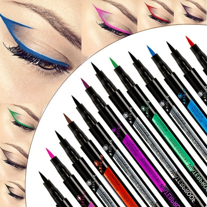 Fine-Tip Liquid Eyeliner Pen Set with Twelve Black and Bright Color Pens for Graphic Eye Looks