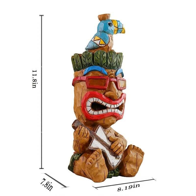 Hawaiian Tiki Statue Standing Resin Totem Pole, Woodcarving Tribal Figure Outdoor Decor for Terrace Bar Party Unique Gift