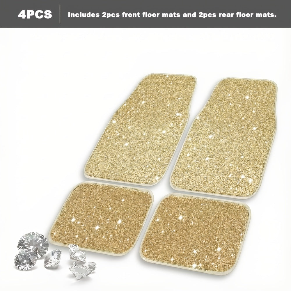 Crystal Bling Car Floor Mats for Women – Sparkling Diamond & Flash Glitter Universal Non-Slip Waterproof Auto Floor Pads