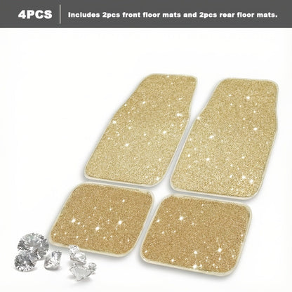 Crystal Bling Car Floor Mats for Women – Sparkling Diamond & Flash Glitter Universal Non-Slip Waterproof Auto Floor Pads