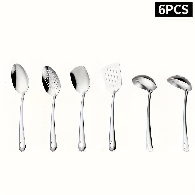 6 Piece Korean Style Stainless Steel Kitchen Utensil Set Cooking Spoons Spatula Ladle for Home Cooking, Dining and Outdoor Meals