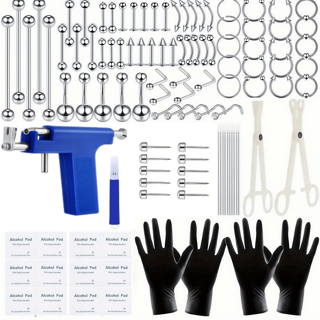 Ear Piercing Kit 124PCS Professional Body Piercing Set with Piercing Gun for Entryways, Bedrooms and Living Spaces