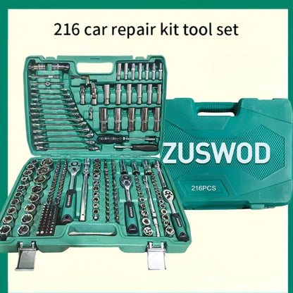 216-Piece Professional Socket Set 1/4" 3/8" 1/2" Drive – S2 & CR-V Steel Ratchet Wrench Kit with Deep & Standard Sockets for Auto Repair