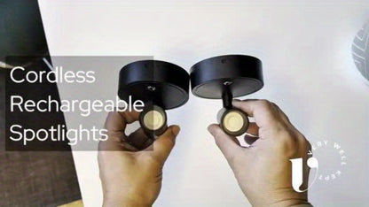 Rechargeable Indoor Spotlight LED, 3-Color Dimmable with Remote & Timer, 350° Adjustable, 2500mAh Battery
