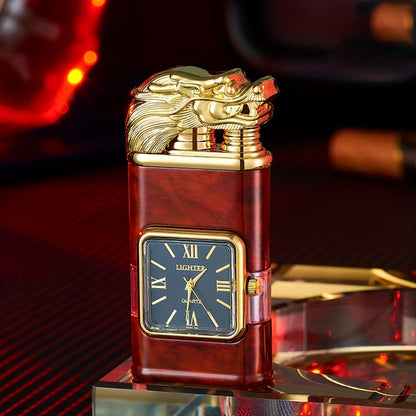 Double Flame Retro Metal Lighter Windproof Refillable Butane Outdoor Portable Quartz Ignition Dragon Eagle Gun Type Ice Golden Bronze