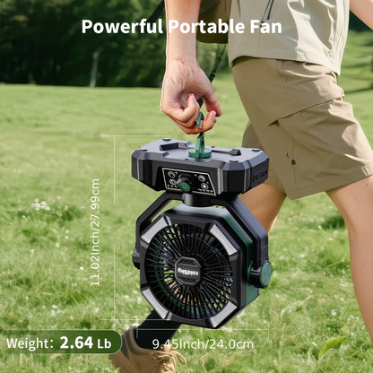 20000mAh-Label Dual-Motor Camping Fan with Eight Speeds, Remote and Three Color Options Pictured