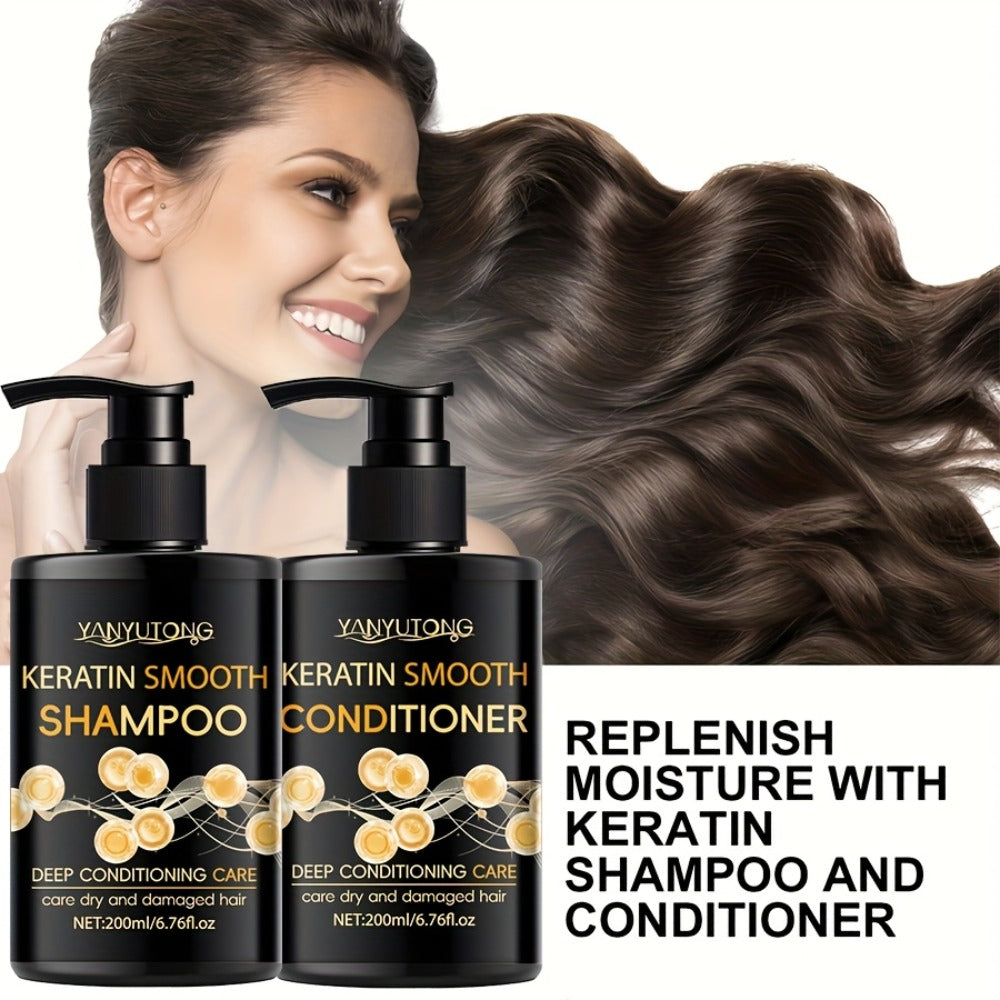 Keratin Shampoo and Conditioner Set Repairs Breakage Split Ends Moisturizes Scalp for Color-Treated Heat Damaged Dry Frizzy Hair All Hair