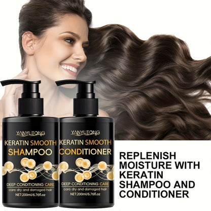 Keratin Shampoo and Conditioner Set Repairs Breakage Split Ends Moisturizes Scalp for Color-Treated Heat Damaged Dry Frizzy Hair All Hair