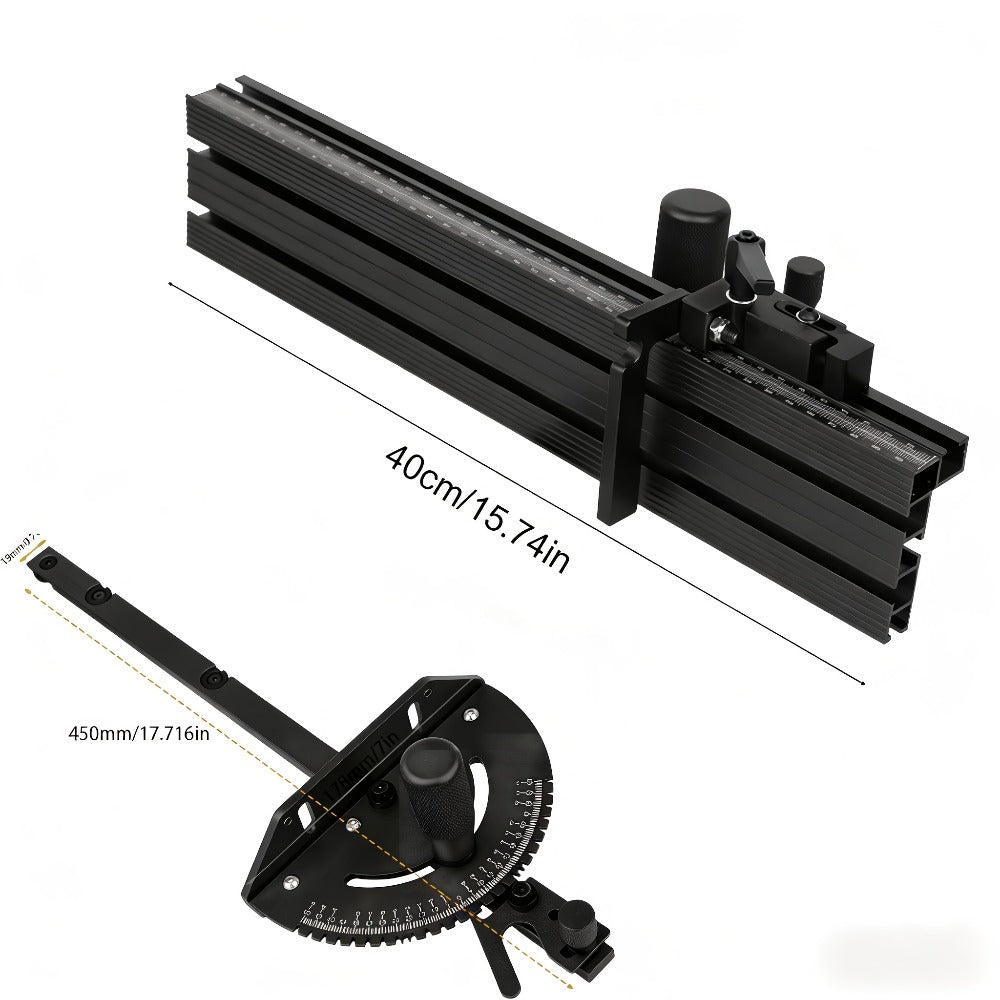 400mm Woodworking Angle Gauge with Adjustable Fence & Guide Rail – Precision Miter Measuring Tool Compatible with 30mm & 45mm T-Track