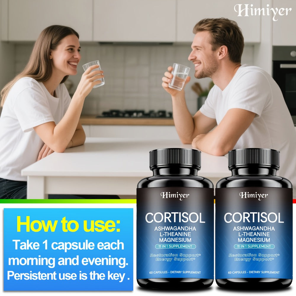 Rhodiola Ashwagandha Stress Capsules with L-Theanine & Magnesium, Cortisol Balance, Deep Sleep & Mood Support Supplement for Women & Men
