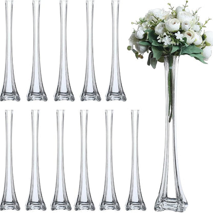 Eiffel Tower Vase Pack of 12 – Tall Glass Flower Vases for Wedding Centerpiece, Event Table Decor, Floral Arrangements & Party Decoration
