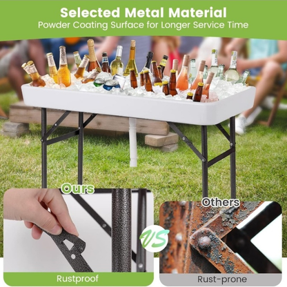 Ice Table Folding 4 ft Portable Cooler Table with Drain & Removable Skirt, Fill and Chill Party Beverage Station for BBQ