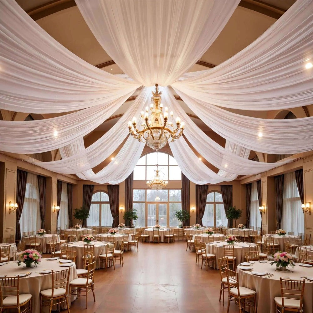 6-Pack Chiffon Ceiling Drapes for Wedding 63x118in – Sheer Polyester Backdrop Curtains with Rod Pockets for Wedding Arch, Party Stage